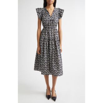 Ulla Johnson Kairi Flutter Sleeve Midi Dress in Graphite at Nordstrom, Size 10