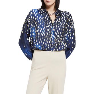ottod'Ame Printed Satin Shirt in Blue at Nordstrom, Size 38 It
