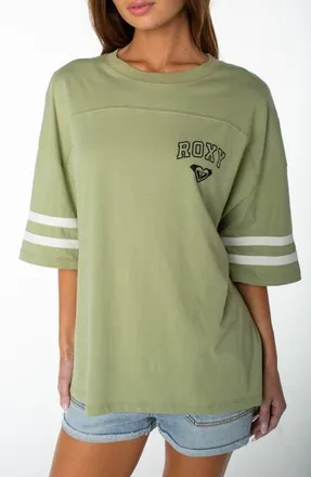 Roxy Game Day Graphic Oversized T-Shirt in Oil Green at Nordstrom, Size X-Large