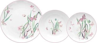 Tognana Andrea Fontebasso Servicio De Mesa 18 Piezas Butterfly Ball Porcelana - 6 Platos Llanos 27 Cm, 6 Platos Hondos 20 Cm, 6 Platos De Frutas 19 Cm
