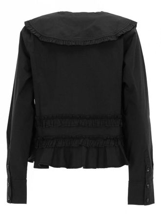 Ganni Ruffle Organic Cotton Shirt - Black