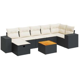 vidaXL Set De Sof&aacute;s De Jard&iacute;n Y Cojines 8 Piezas Rat&aacute;n Sint&eacute;tico Negro Vidaxl