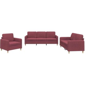 vidaXL Vidaxl - Juego De Sof&aacute;s Con Cojines 3 Piezas Tela Rojo Tinto