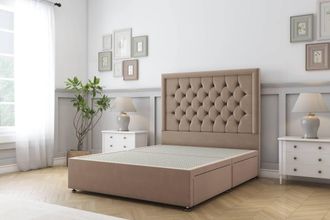 Sloomy Montana Plush Divan Bed Base 2 Drawers Same Side - 54 Headboard in Taupe | Size: Double
