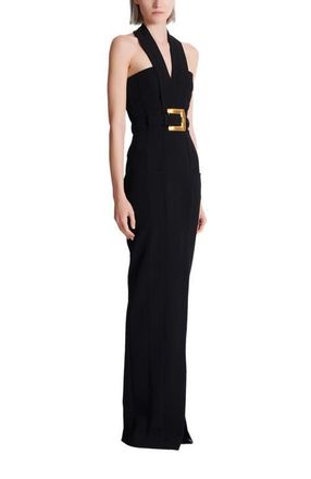 Balmain Long crepe dress with belt in Black at Nordstrom, Size 36 Eu