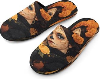 Generic Mexico Dia De Los Muertos Mens Cozy Memory Foam Slippers Warm Cotton House Shoes Comfy Slipper for Indoor Outdoor
