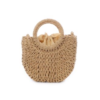 Adornia Natural Basket Arc Handle Bag with Shoulder Strap