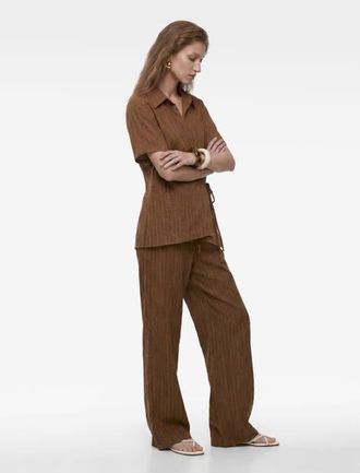 Koton Flowy Straight Wide Leg Striped Pants in Brown Stripe at Nordstrom, Size 10