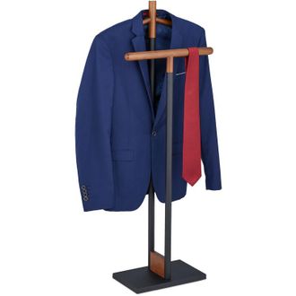 Relaxdays Gal&aacute;n De Noche De Acero Y Madera De Haya, Para Chaqueta Y Pantal&oacute;n, 112x47x20 Cm, Mozo Perchero, Negro/marr&oacute;n - Relaxdays