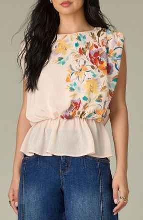 Wit & Wisdom Floral Print Peplum Top in Pearl Dust Multi at Nordstrom, Size X-Small