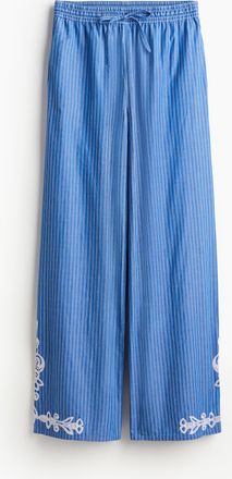 H&M Baumwollhose mit Stickereien - Knallblau/Gestreift
