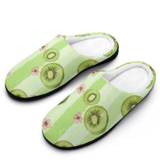 Generic Kiwi Fruit And Flowers Fashion Cotton Slippers for Women Memory Foam House Slippers Non-Slip House Bedroom Shoes