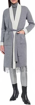 Lyss&eacute; Juliette Fringed Sweater Coat In Grey Melange