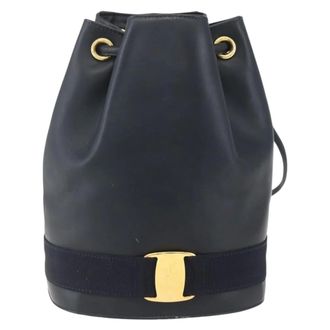 Ferragamo Vala Leather Navy Leather Backpack Bag (Pre-Owned)