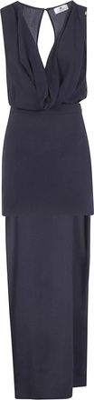 Elisabetta Franchi Maxi-jurk met sleutelgat en draperie - Dames - Avondkleed - Zwart - L - Polyester - Kleedjes