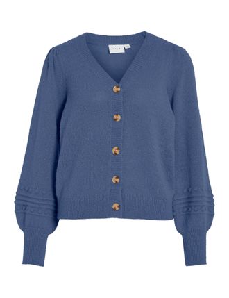 Vila Womens Vituli V-Neck Glitter Knit Cardigan/Pb, Bijou Blue, L