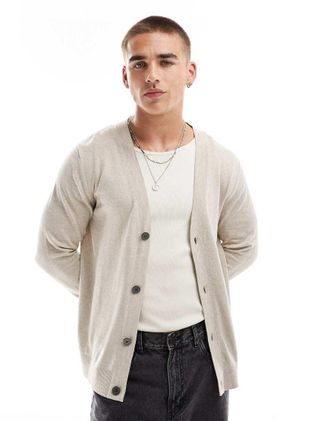 Jack & Jones lightweight cardigan in beige-Neutral