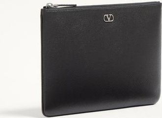 Valentino Garavani Pouch Vlogo Signature In Vitello Granato Uomo NERO UNI
