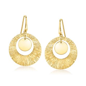 Ross-Simons Italian 18kt Gold Over Sterling Textured Circle Drop Earrings