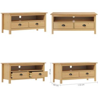 vidaXL Mobile Porta TV Hill Marrone ambra 110x40x47 cm Legno di Pino - Credenza TV - Mobile in legno massello