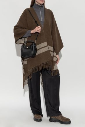 Tory Burch Poncho With Logo, Womens, Brown