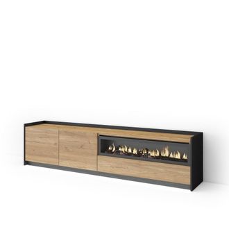 Skraut Home Mueble tv efecto madera roble negro 207x37x50cm chimenea efecto fuego