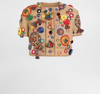 Dolce & Gabbana Raffia Jacket With Applications - Woman Coats And Jackets Multicolor 40