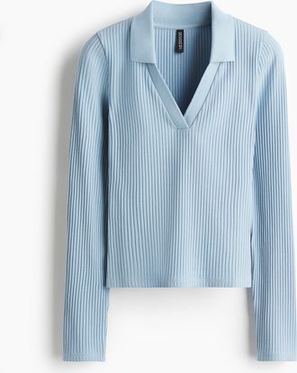 H&M Geripptes Shirt mit Kragen - Blue