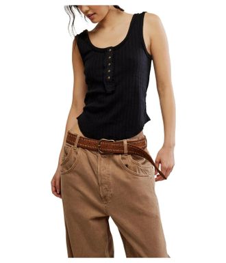 Free People Care FP Bryson Henley Tank Top Womens Black Scoop Neck GBO2827