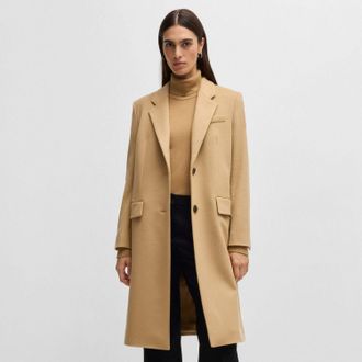 HUGO BOSS Womens Catara Slim-Fit Coat in Beige Wool - Size 10 UK