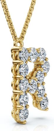 Pompeii3 1Ct Diamond Initial R Pendant 14k Gold 18 Necklace Lab Grown 5/8 Tall
