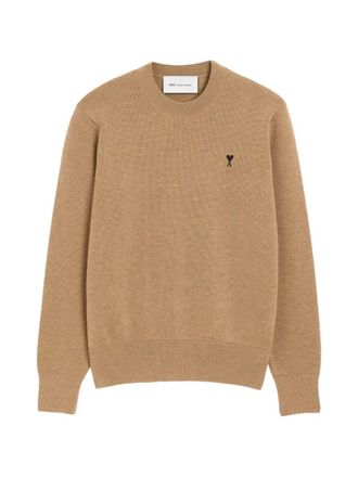 Ami Crew Neck Sweater with Ribbed Details and Emblem