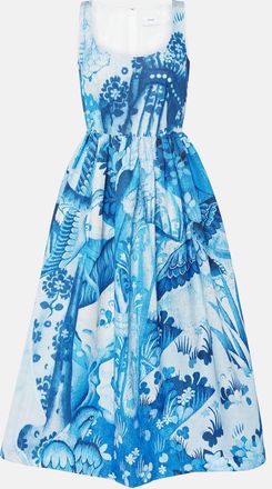 Erdem Printed cotton-blend faille midi dress