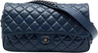 Chanel Pre-owned Quilted Flap Bag - Dames - Vintage Schoudertas - Blauw - ONE Size - Leer - Vintage
