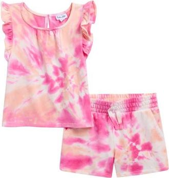 Splendid Kids Hibiscus Tie Dye Flutter Sleeve Top & Shorts Set at Nordstrom, Size 4T