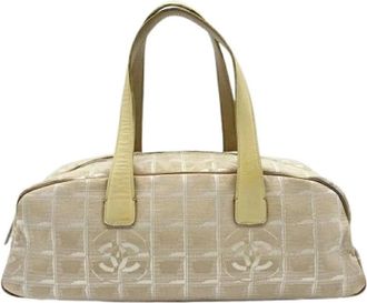 Chanel Pre-owned New Travel Line Boston Bag - Dames - Vintage Handtas - Beige - ONE Size - Leer - Vintage