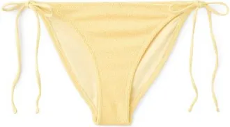 Mango Textured Side Tie Bikini Bottoms in Pastel Yellow at Nordstrom, Size Medium