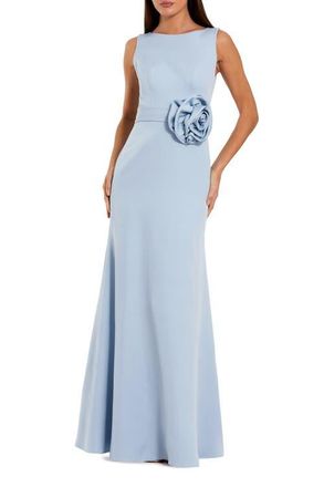 Mac Duggal High Neck Sleeveless Crepe A Line Gown With Flower in Periwinkle at Nordstrom, Size 4
