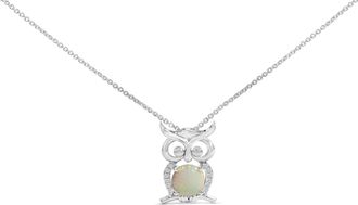 House of Brilliance 925 Sterling Silver Created Opal and Sapphire Pendant Necklace