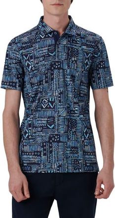 Bugatchi Hendrix Digital Print Pima Cotton Polo in Navy at Nordstrom, Size Xx-Large