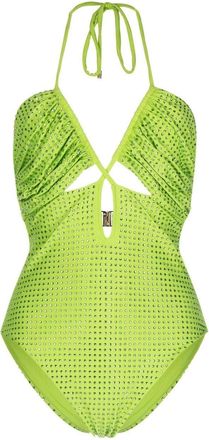 Self Portrait Hot-Fix embellished strappy swimsuit - women - Recycled Polyamide/Spandex/Elastane/Spandex/Elastane/Polyamide - 8 - Green