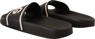 Dolce & Gabbana Womens Black Leather I Love D&g Slides Sandals Top