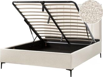 Beliani Cama con almacenaje de bouclé blanco crema 160 x 200 cm Sezanne