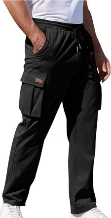 Generic Mens Work Trousers Casual Cotton Cargo Trouser Elasticated Waist Combat Pants Straight Leg Plain Bottoms Adjustable Drawstring Workwear for Men Climbi