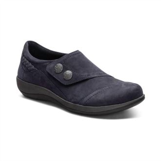 Aetrex Womens Karina Leather Monk Strap Shoe In Navy
