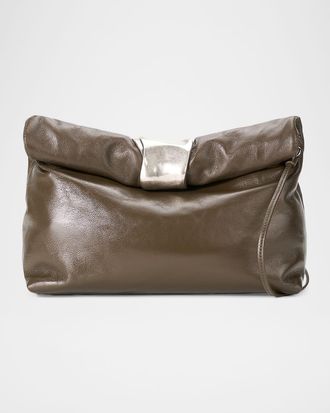 Staud Rolled Cuff-Embellished Leather Clutch Bag
