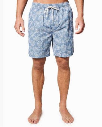 Toes on the Nose Mens Malibu Volley Swim Trunk In Light Blue Palms