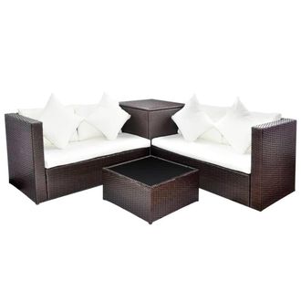 Berkfield Home 4 Piece Garden Lounge Set with Cushions Poly Rattan Brown