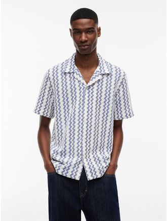 Tommy Hilfiger Mens Tommy Jeans Open Weave Camp Shirt - Providence Blue - XXL
