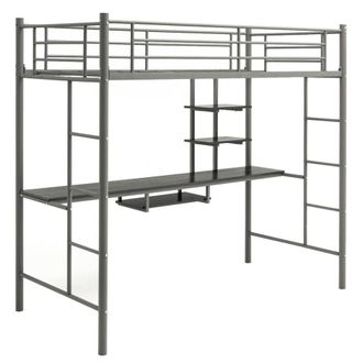 Costway Costway 3.5FT Single Metal Loft Bed Frame High Sleeper Bunk Bed W/ Desk Storage Shelves in Silver